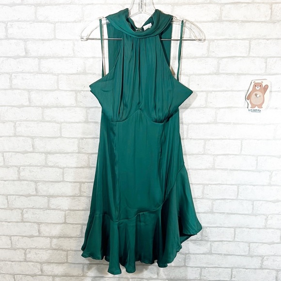 Selfie Leslie hunter green  promises halter necklace fluted hem dress Size Large - Picture 2 of 14
